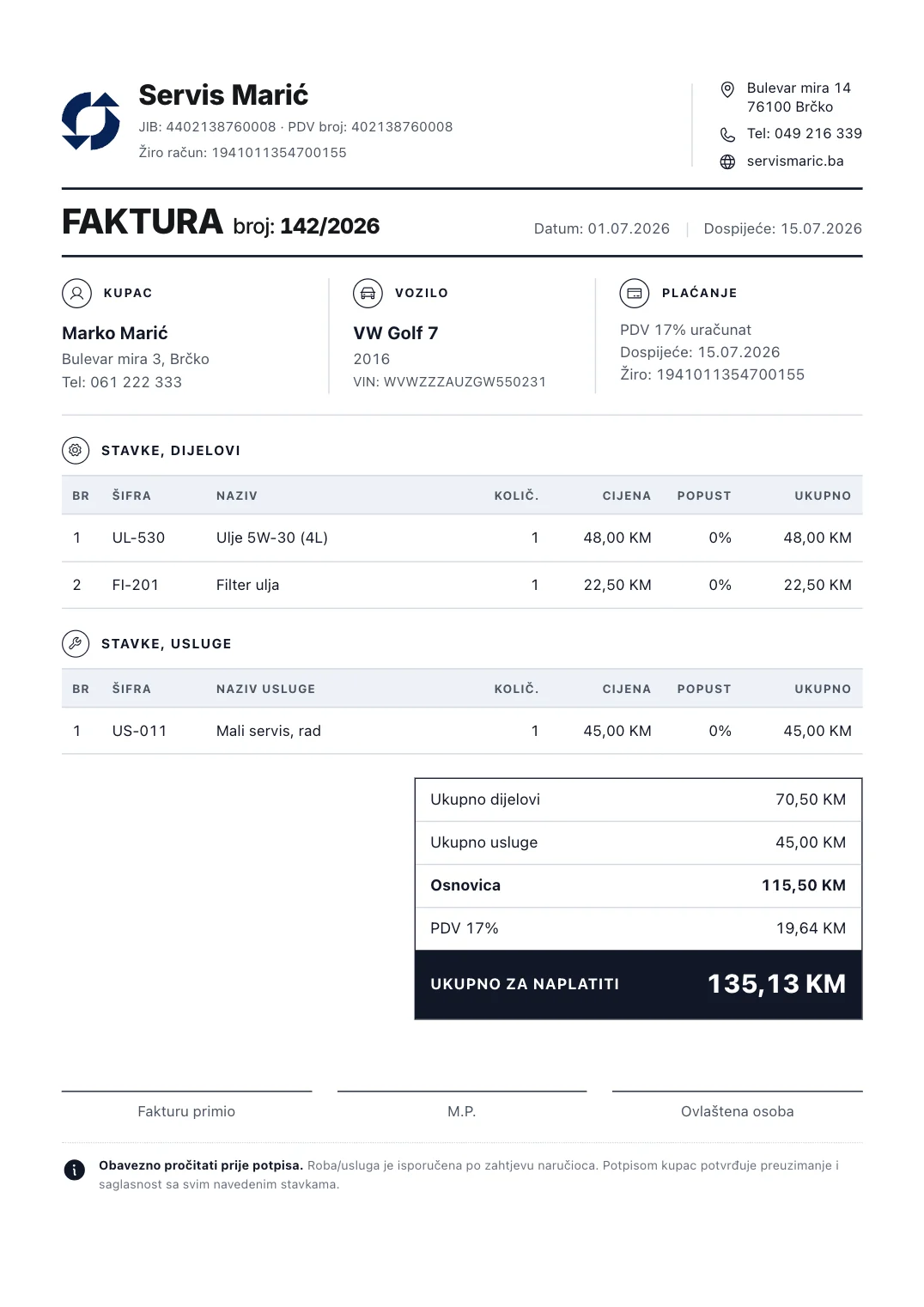 Faktura, dizajn Klasik